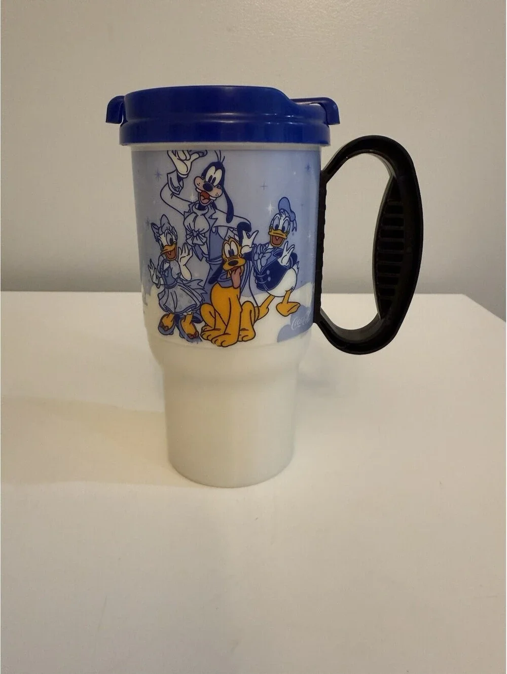 2007 Walt Disney World Travel Mug w/ Lid - Mickey Minnie Pluto Goofy Donald Chip